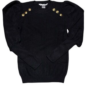 Black Knit Sweater with Gold Button Accents & sleeve detail